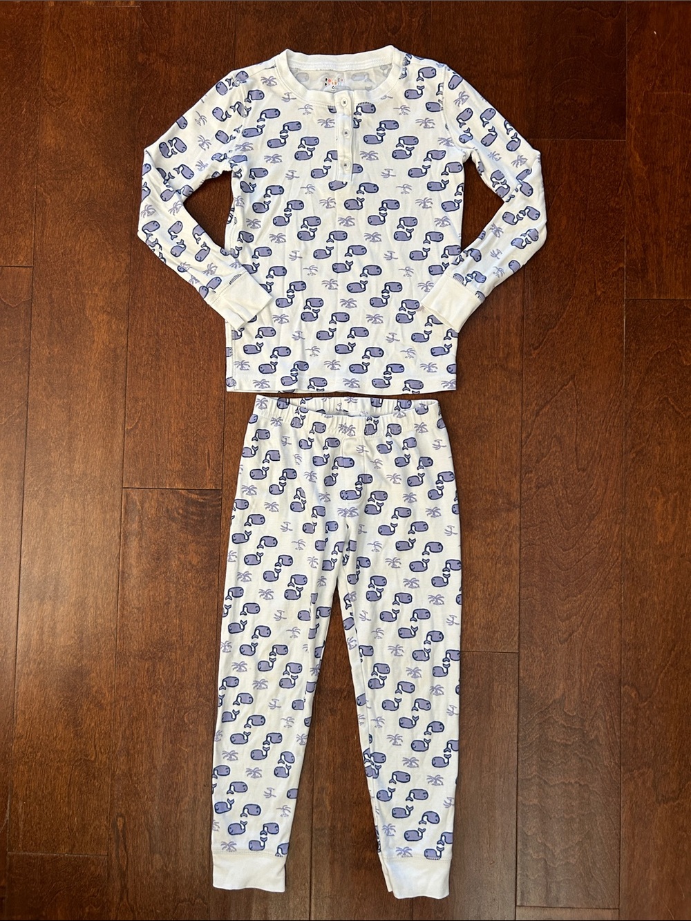 Roller Rabbit Kids Pima Cotton White Pajama Set with Blue Whale Print, Size 6